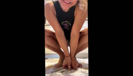 Cleaning The Bathroom Wearing Short Shorts and Barefeet