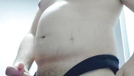 Chubby guy show his belly and play with his cock