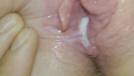 Young British Milf dripping with her cum as she fucks with her vibrating dildo and gets 3 fingers covered in cum