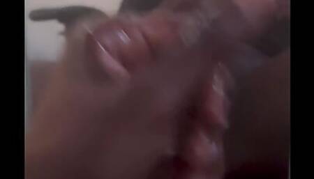 Black twink playing with his cock