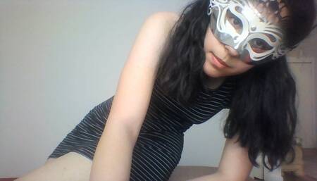 Girl playing masturbating, under the dress, under the table, with her hands