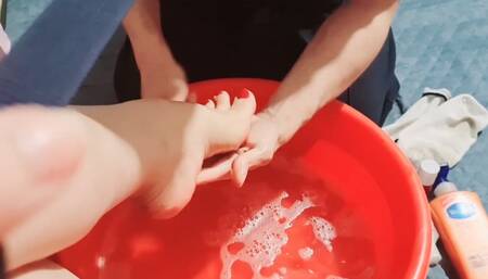 My Cuckold husband clean my feet and make me ready to meet my lover