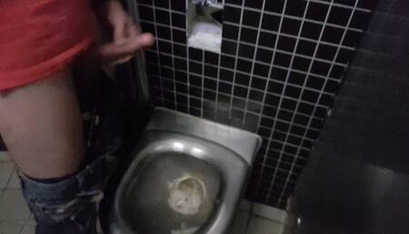 Yummy cock shooting sperm on the wall in toilete and on the wc in restarea on highway in Germany