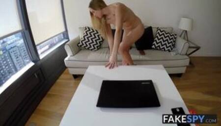 Petite Hollie Mack gets to ride a cock on her job interview