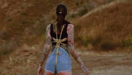 Hard domination with bondage and flogging for Rocky Emerson in the California desert