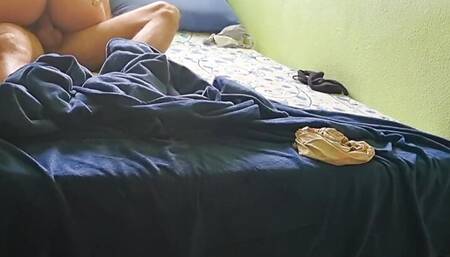Amateur fuck on top of my teacher and in doggy style, he spanks me and cums inside me