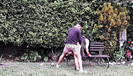 Fucking this rich mature in the garden