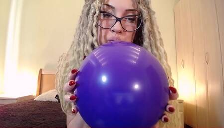 Big Violet Ballon blow to pop in transporent sexy dress