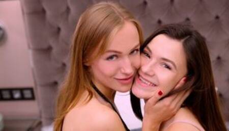 Two slutty angels Aislin and Hayli Sanders are enjoying pussy eating