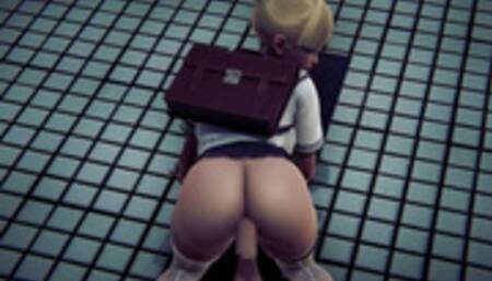 Schoolgirl gets fucked in the ass in the toilet