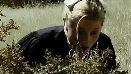 Ebony hunks  working with haystack in Amish warehouse