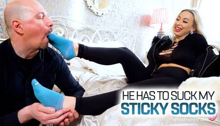 He's gonna suck and kiss my sticky socks now ( Sock Worship with Goddess Sheila ) - FULL HD MP4