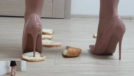 Floor View Careless Bread Crush in Nude Stiletto Heels WMV