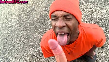 Black stud assfucked in IR public outdoor sex by white top