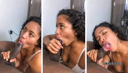 cute brunette with brown eyes gives a brutal blowjob -amateur couple- Nysdel