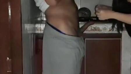 Black Haired Stepmom Maid Fucks her Stepson and Gives Him a Blowjob in the Kitchen - Mgsexplays