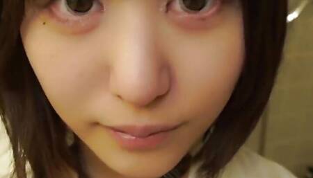 Very cute 18 year old dark haired Japanese babe in uniform blow job and cum in her mouth. She also has big boobs and is