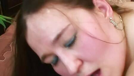 Very fat brunette in heels with big ass is very good at giving blowjobs and massaging cocks with her big boobs