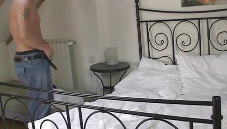 Ponytailed brunette teen rides BF's bro cock