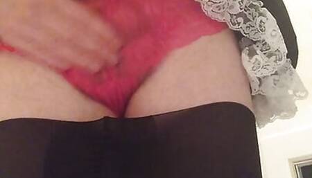 Feminised sissy-maid Cindy swallows master's cum