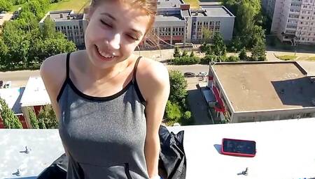 Public Tit Flashing - Full Eye Contact Blowjob and Cum Walk on Tits