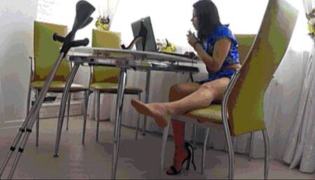 The lady with the bad leg gets a painful treatment by her friend Lb