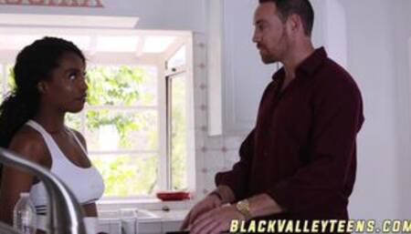 Ebony teen from next door Daya Knight bounces on white tool