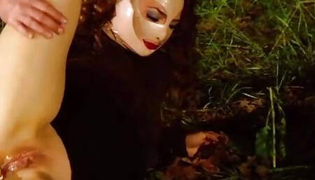 Erotic whipping and vaginal toys in the nightime woods for submissive opera singer