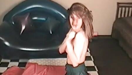 I find the door open and film Julia, as blonde as she is slutty, while she lets her boyfriend masturbate her