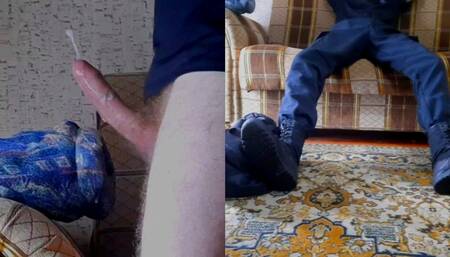 Dirty dick security guard fucks blanket masturbator in business trip apartment