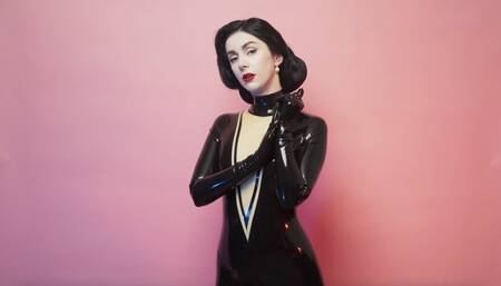 Goddess enjoys black latex catsuit (4K)