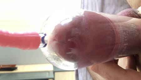 Electric cock pump, prostate toy, precum and close up cumshot