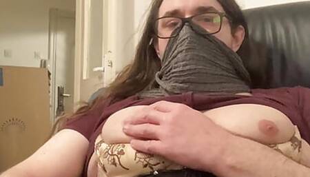 Showing off my large breasts and masturbating