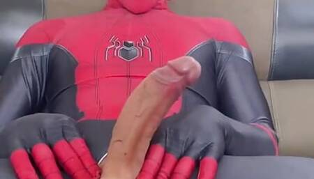 spiderman masturbating his cock