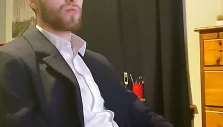 Stud Jerking Off in Suit After Work