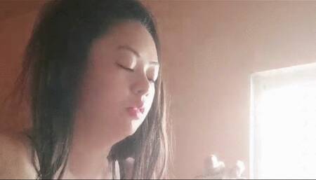 CLOSE UP : Morning nose exhales smoking newport menthol 100s with sounds