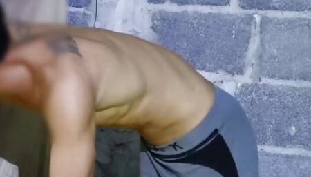 Pinoy no one at home invites boyfriends to cum suck in the back of summer outdoor
