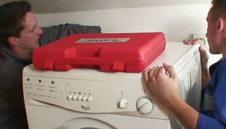 Busty old lady gets threesome with two repairmen