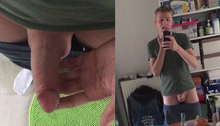 Cute twink tasting his cum in front of the mirror