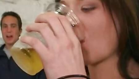 Two young sluts give guys at a party a good show before fucking side by side