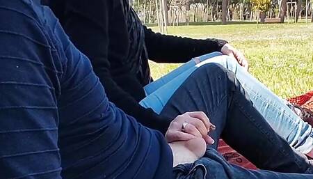 French Teacher Handjob Amateur on public park to student with Cumshot - MissCreamy