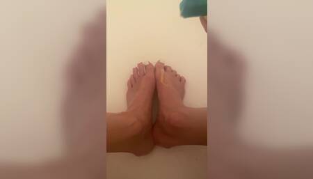 Scrubbing My Pedicured Feet