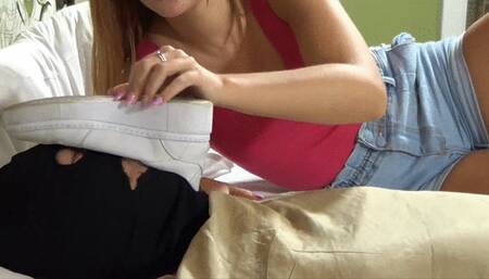 FEMALE DOMINATING MALE SLAVE WITH HER SHOES AND SNEAKERS