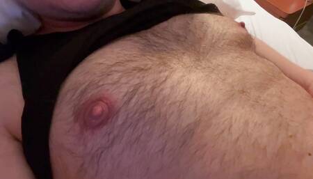 Dick Dawson hairy cub jerkoff with cock ring and nice cumshot in hotel and nipple play