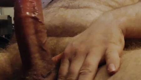 Wanking my uncut wet precum cock and cumming on webcam