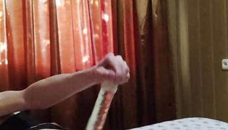 Sissy Aisha fucks herself with a dildo and jerks off her cock