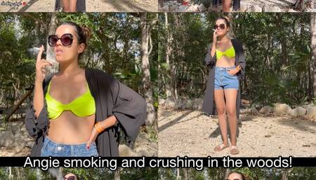 Angie smoking and crushing in the woods! Candid!!