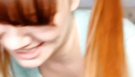 Pigtailed redhead stepdaughter toying cunt for stepdaddy