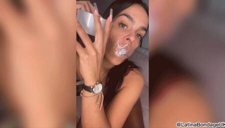 Latina in: Playing with Paper Stuffed Wrap Gags! Self Bondage (FHD 1080p)