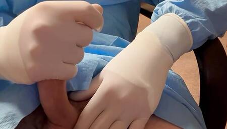 Masturbating and Cumming in Surgical Latex Gloves